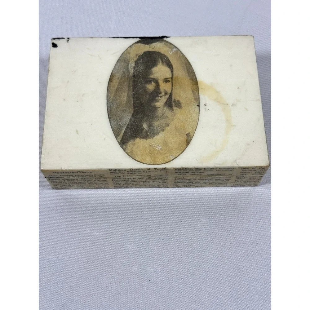 Antique Wood‎ Decoupage Bride/Announcement Hinged Box